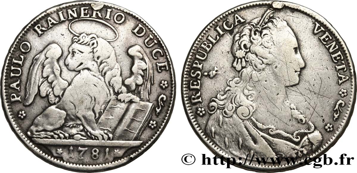 ITALY - VENICE - PAOLO RENIER (119th doge) Tallero (Thaler) ou écu d’argent pour le Levant 1781 Venise VF 