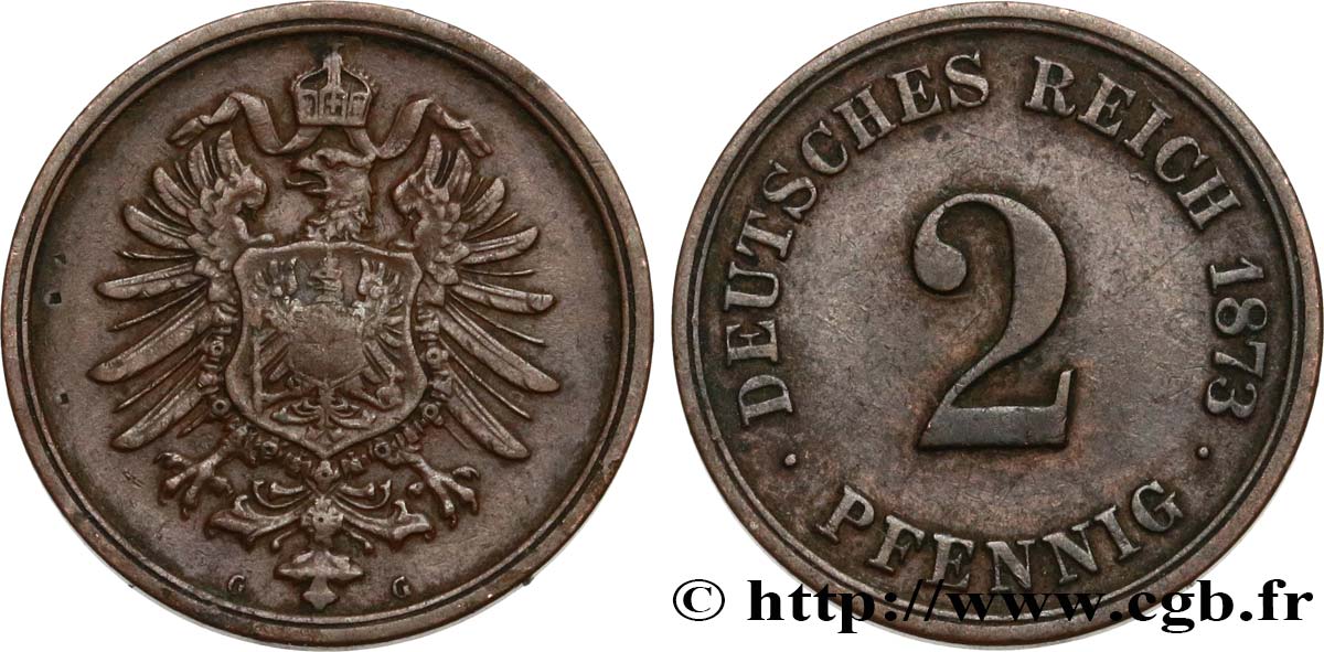 GERMANY 2 Pfennig aigle impérial 1873 Karlsruhe - G XF 