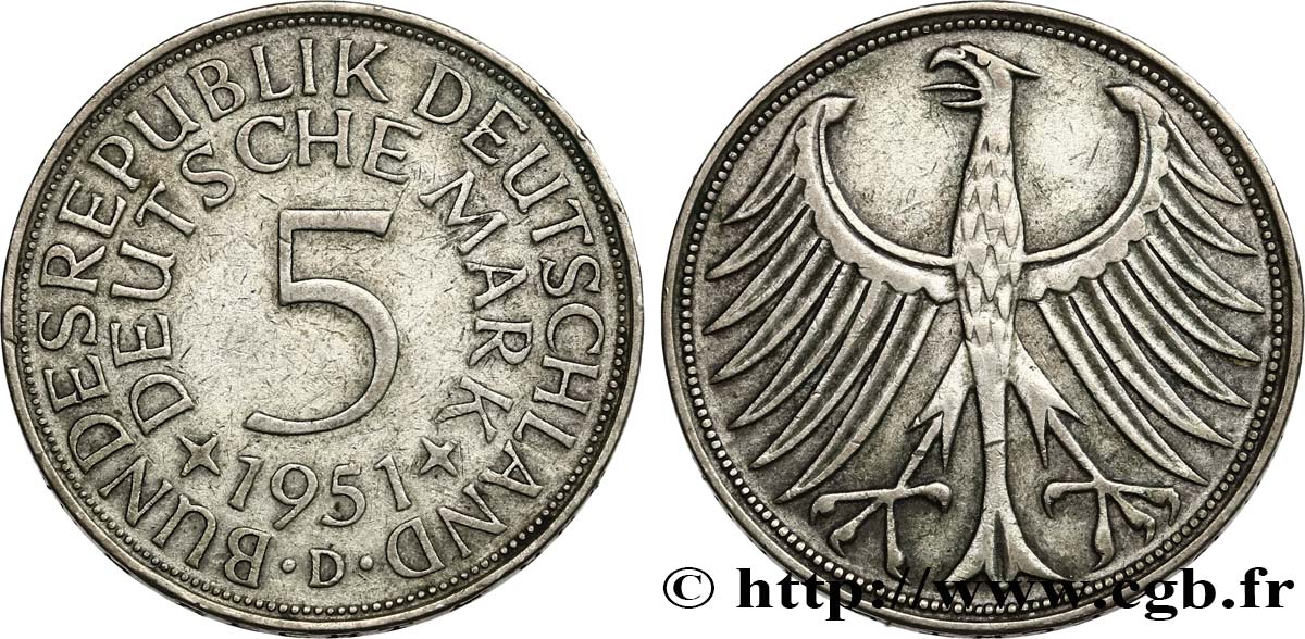 ALLEMAGNE 5 Mark aigle 1951 Munich TTB