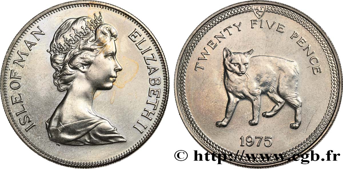 ISLE OF MAN 25 Pence Elisabeth II / chat Manx 1975 AU