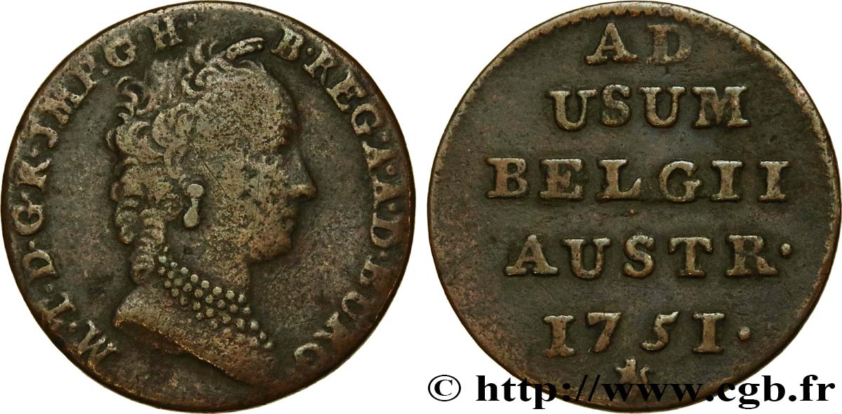 BELGIQUE - PAYS-BAS AUTRICHIENS 1 Liard Marie-Thérèse 1751 Bruges TB+