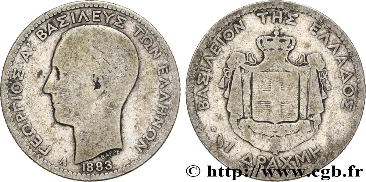 GRECIA 1 Drachmes Georges Ier 1883 Paris q.MB