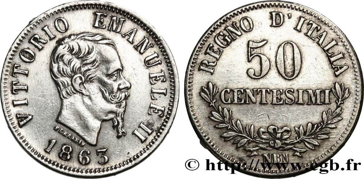ITALIE 50 Centesimi Victor Emmanuel II 1863 Naples TTB+
