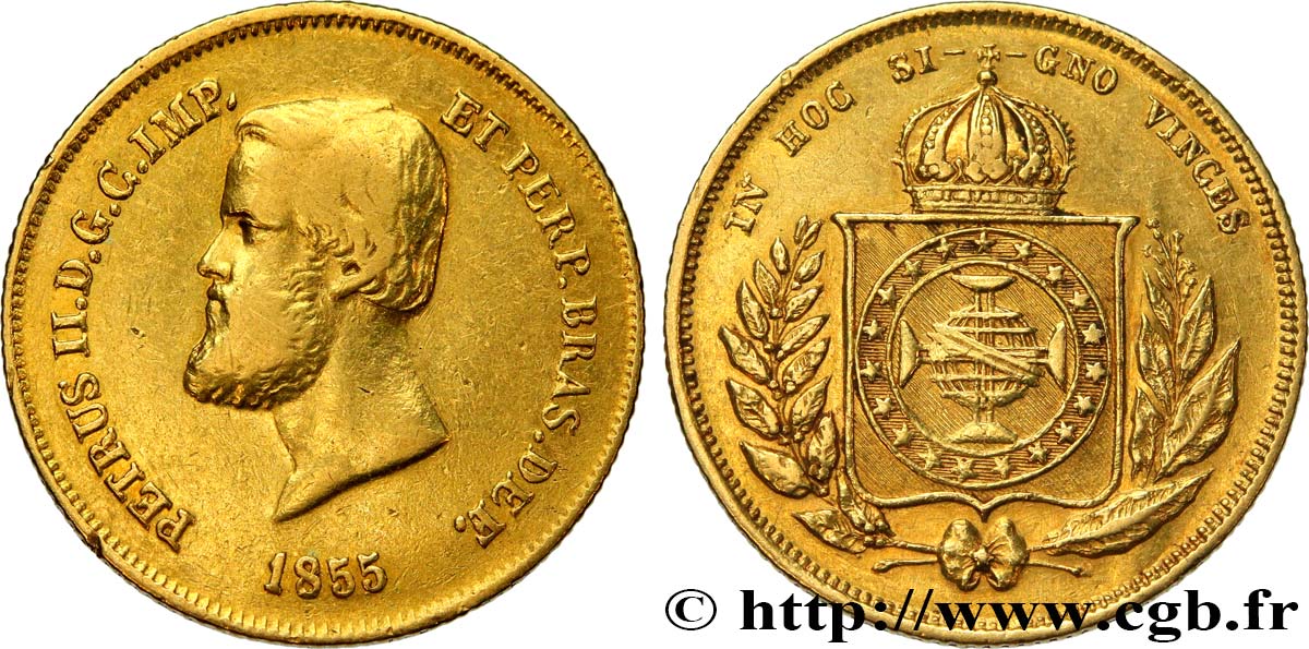 BRAZIL 5000 Reis Pierre II 1855 Rio de Janeiro VF 