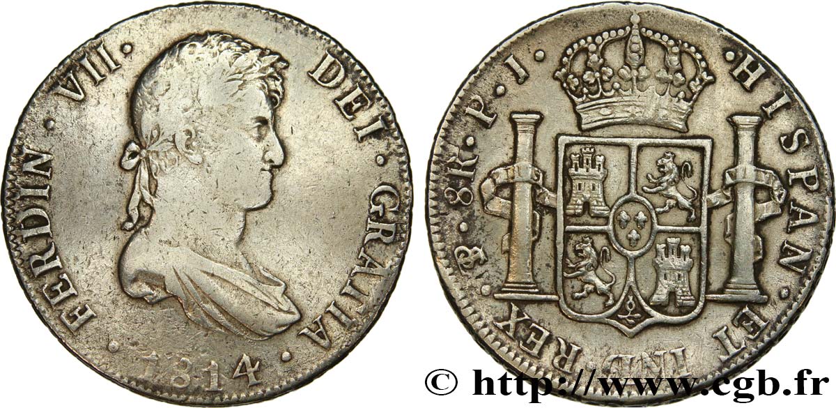 BOLIVIA 8 Reales Ferdinand VII d’Espagne  PJ 1814 Potosi VF 