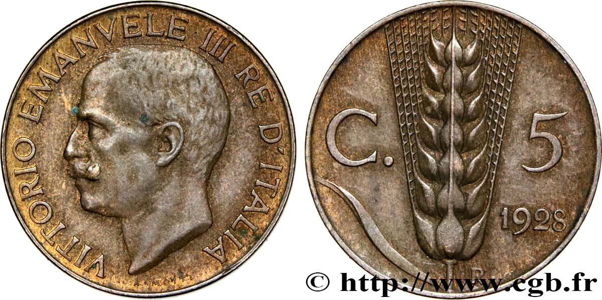 ITALIA 5 Centesimi Victor Emmanuel III 1928 Rome q.SPL