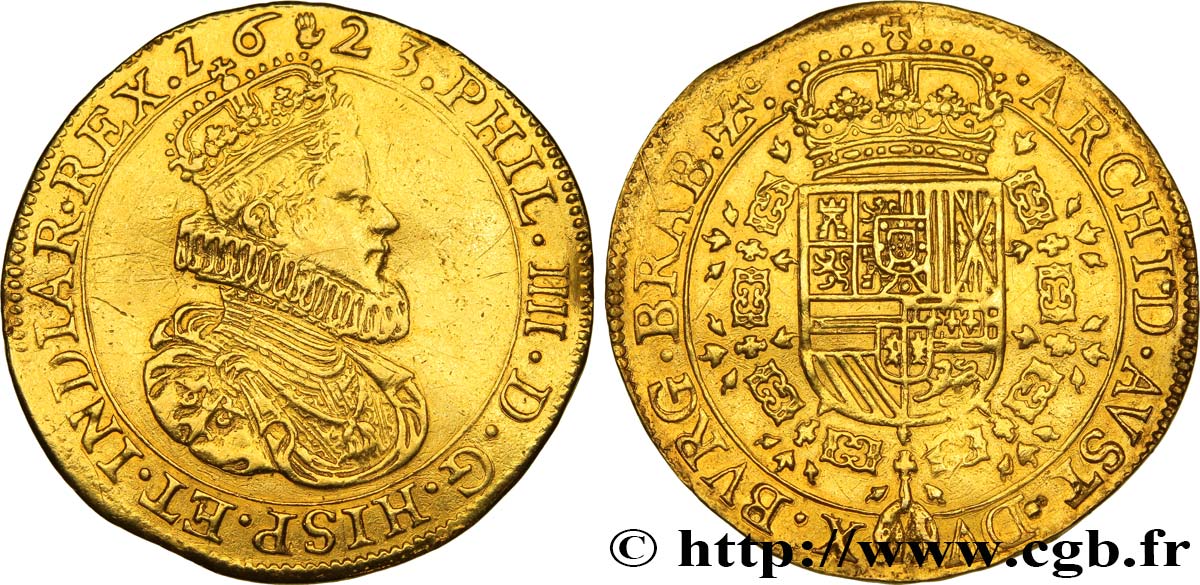 PAYS-BAS ESPAGNOLS - DUCHÉ DE BRABANT - PHILIPPE IV Double souverain d’or 1623 Anvers BB/q.SPL 
