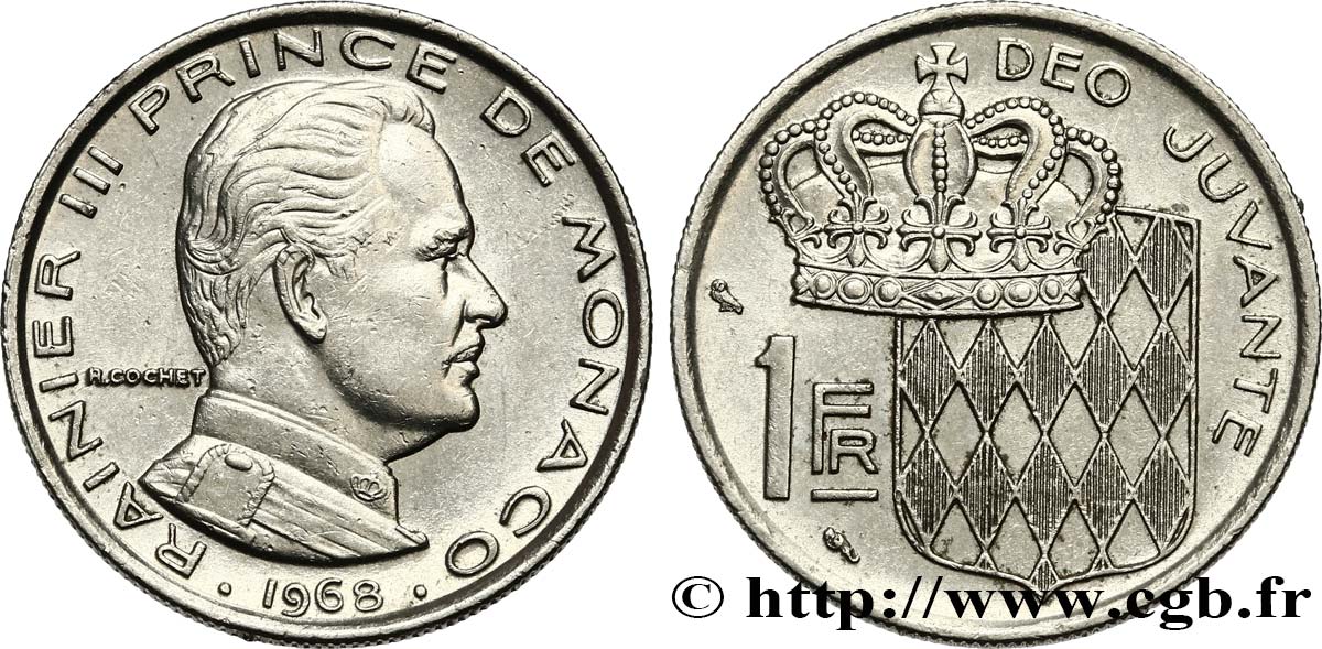 MONACO 1 Franc Rainier III 1968 Paris AU