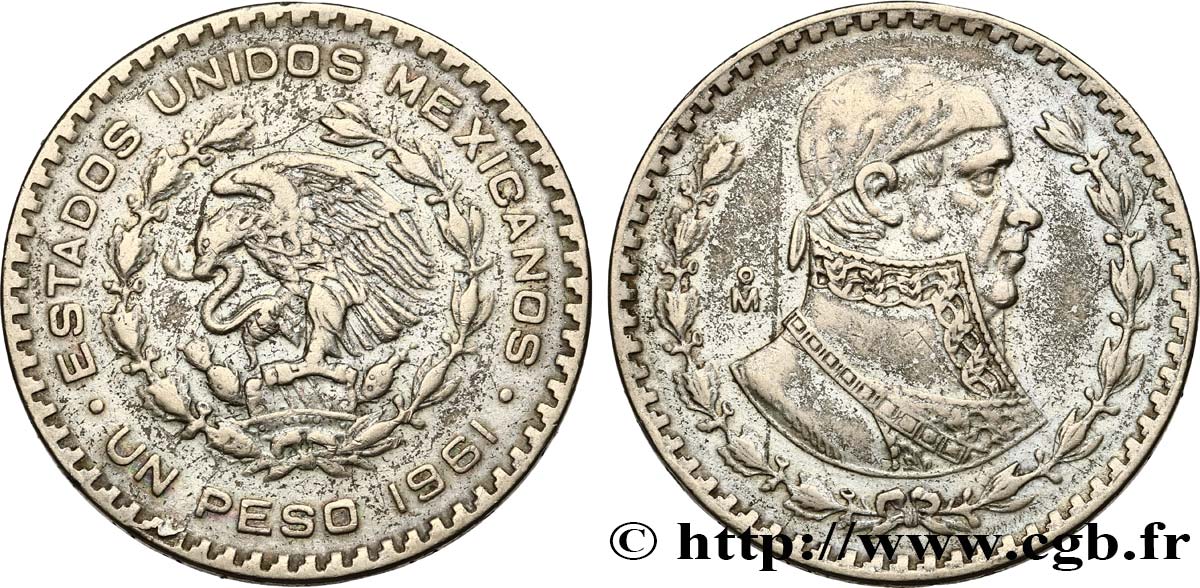 MEXIQUE 1 Peso Jose Morelos y Pavon / aigle 1961 Mexico TB+