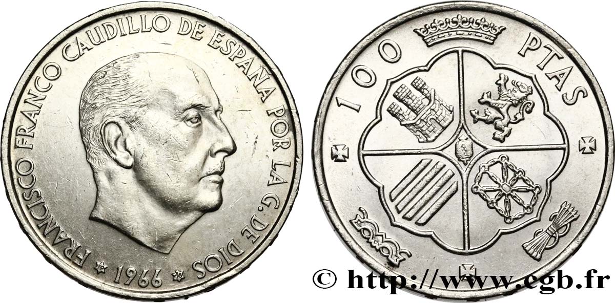 SPAGNA 100 Pesetas Francisco Franco (1966 dans les étoiles) 1966 Madrid SPL