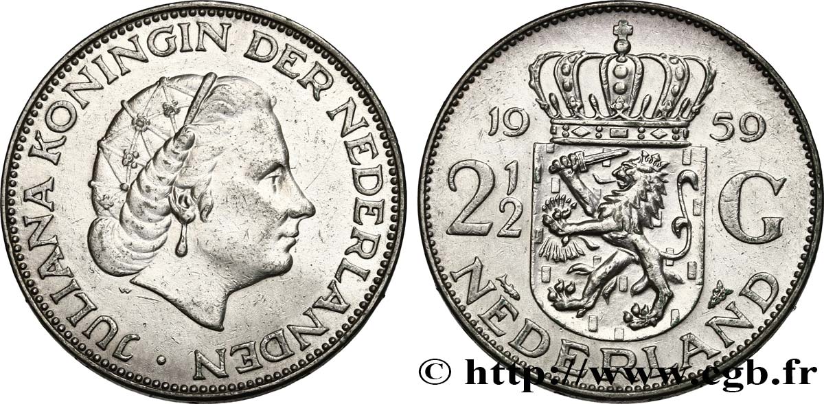 PAYS-BAS 2 1/2 Gulden Juliana 1959 Utrecht SUP/SPL