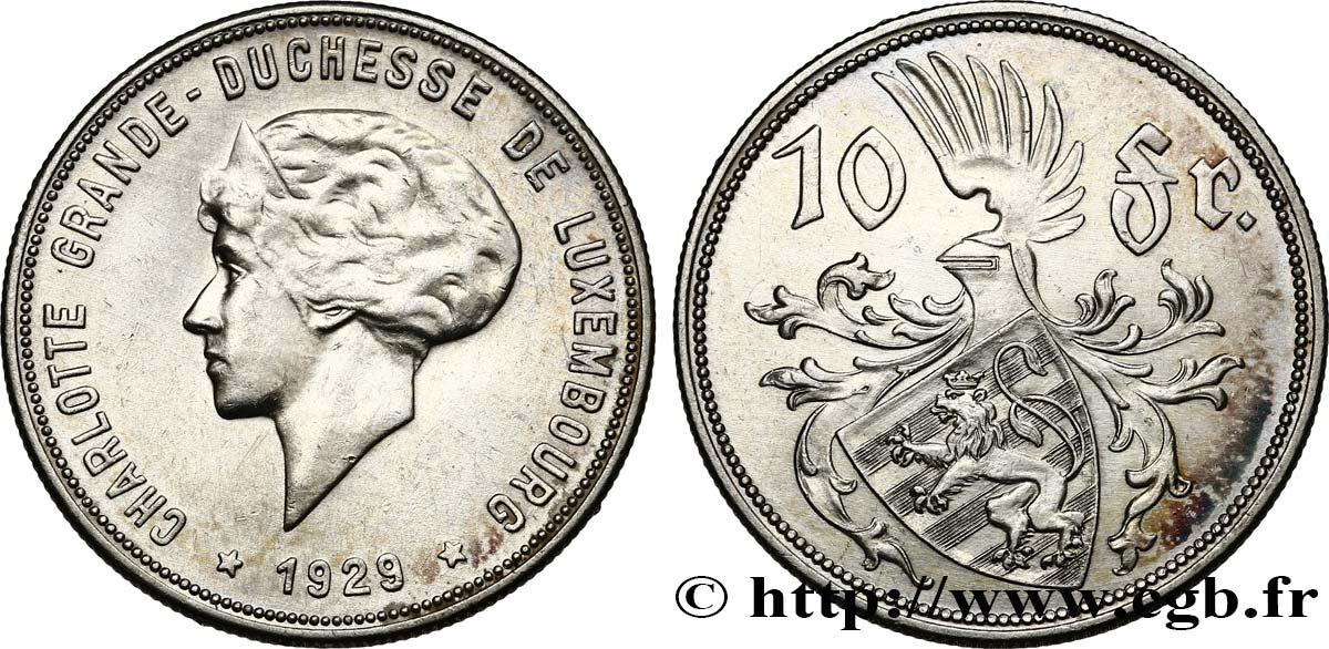 LUXEMBOURG 10 Francs Grande-Duchesse Charlotte 1929 TTB