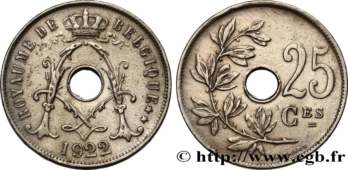BELGIQUE 25 Centimes 1922 TTB