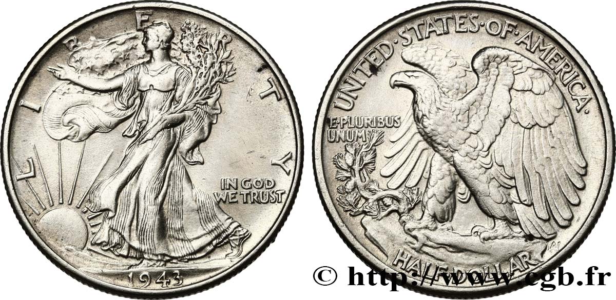 ÉTATS-UNIS D AMÉRIQUE 1/2 Dollar Walking Liberty 1943 Philadelphie TTB+