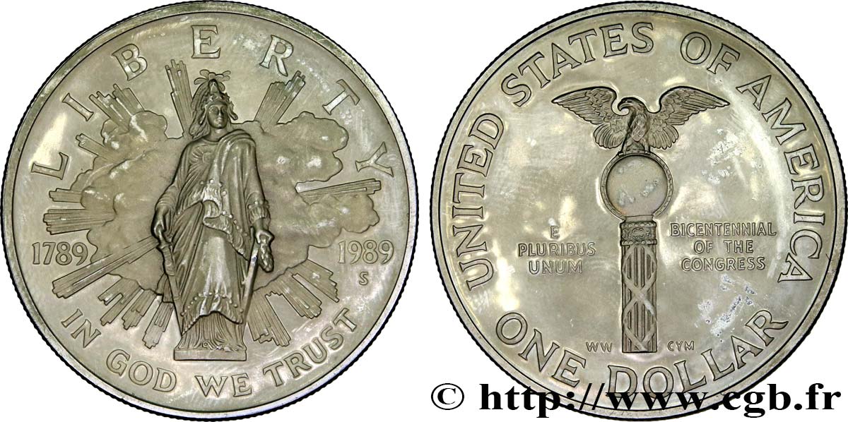 ÉTATS-UNIS D AMÉRIQUE 1 Dollar bicentennaire du Congrès 1989 San Francisco SPL