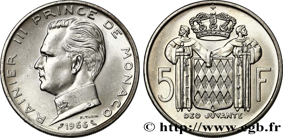 MONACO 5 Francs Prince Rainier III 1966 Paris SUP