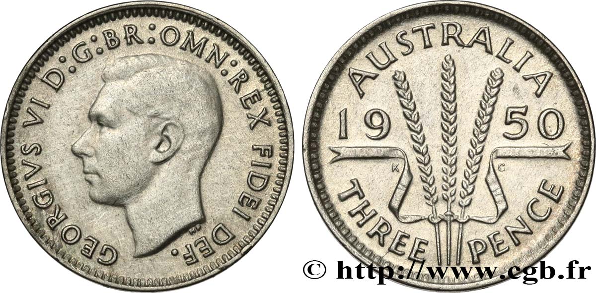 AUSTRALIE 3 Pence Georges VI 1950 Melbourne TTB