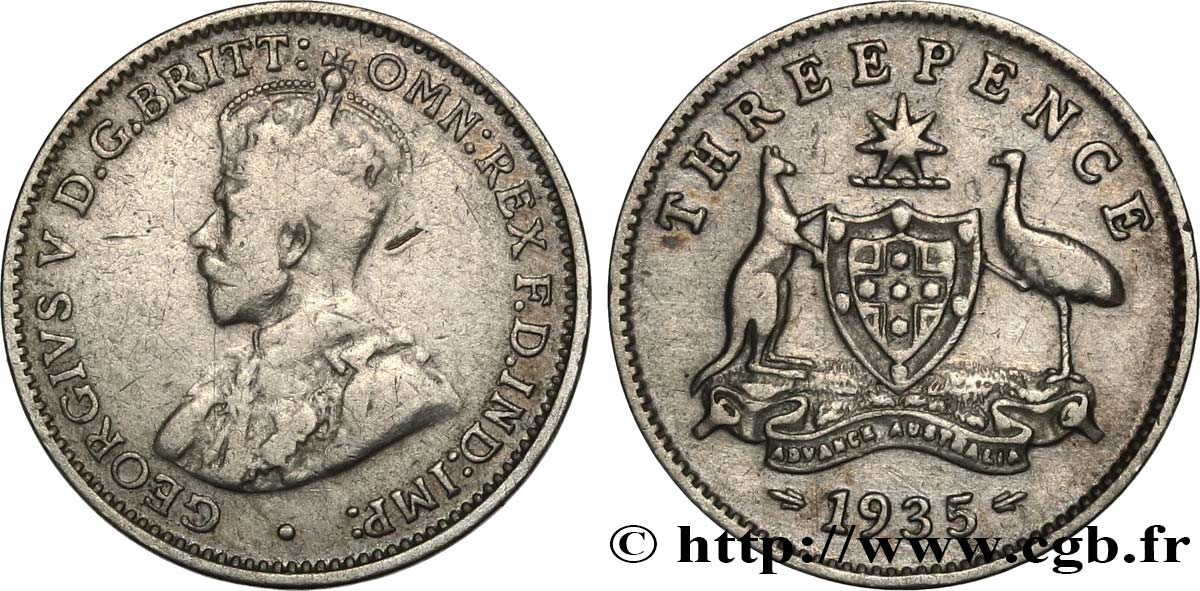 AUSTRALIEN 3 Pence Georges V 1935 fSS