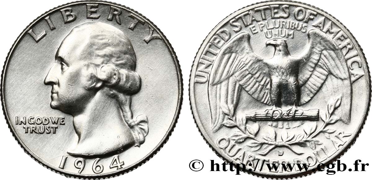 ÉTATS-UNIS D AMÉRIQUE 1/4 Dollar Georges Washington 1964 Denver SUP