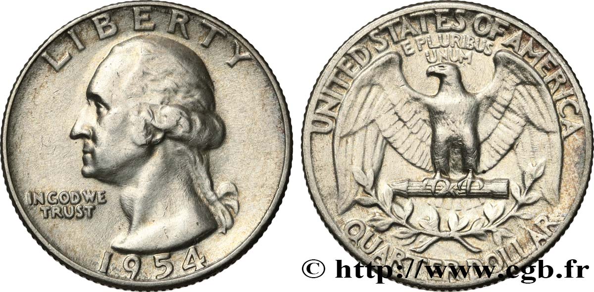 ÉTATS-UNIS D AMÉRIQUE 1/4 Dollar Georges Washington 1954 Philadelphie TTB