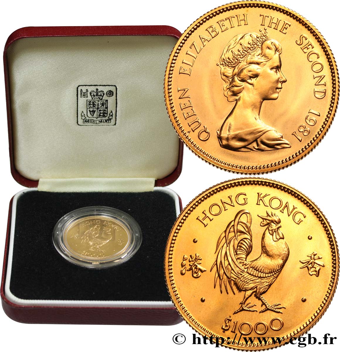 HONG KONG 1000 Dollars Proof année du Coq 1981 FDC