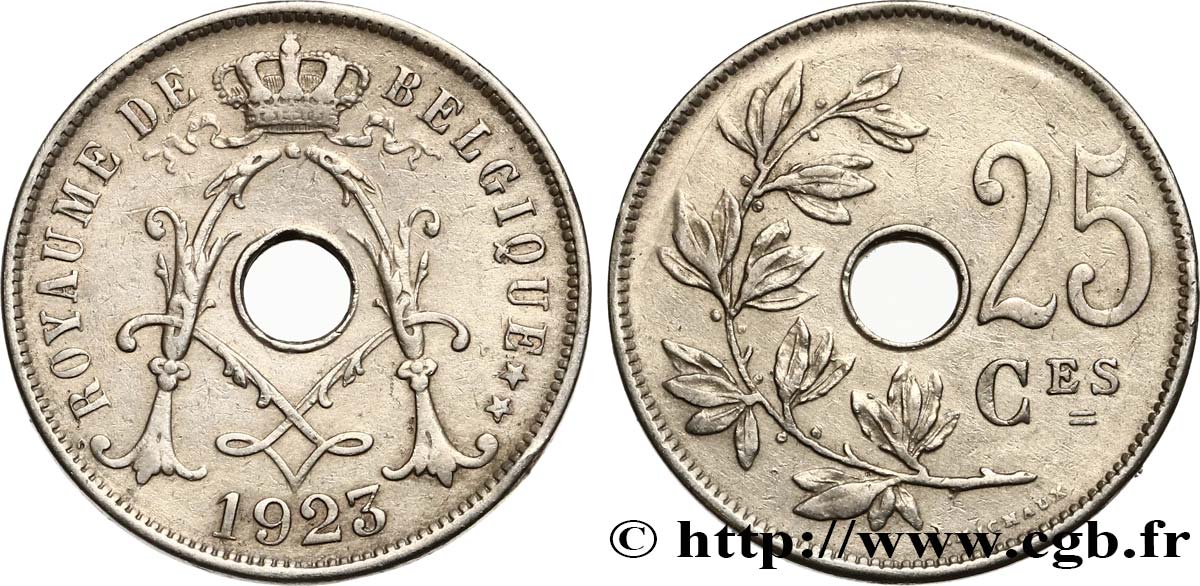 BELGIQUE 25 Centimes 1923 TTB