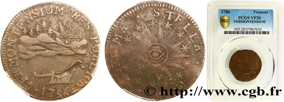 ÉTATS UNIS D AMÉRIQUE - MONNAYAGE POST-COLONIAL - VERMONT Copper Cent 1786 New Jersey BC20 PCGS