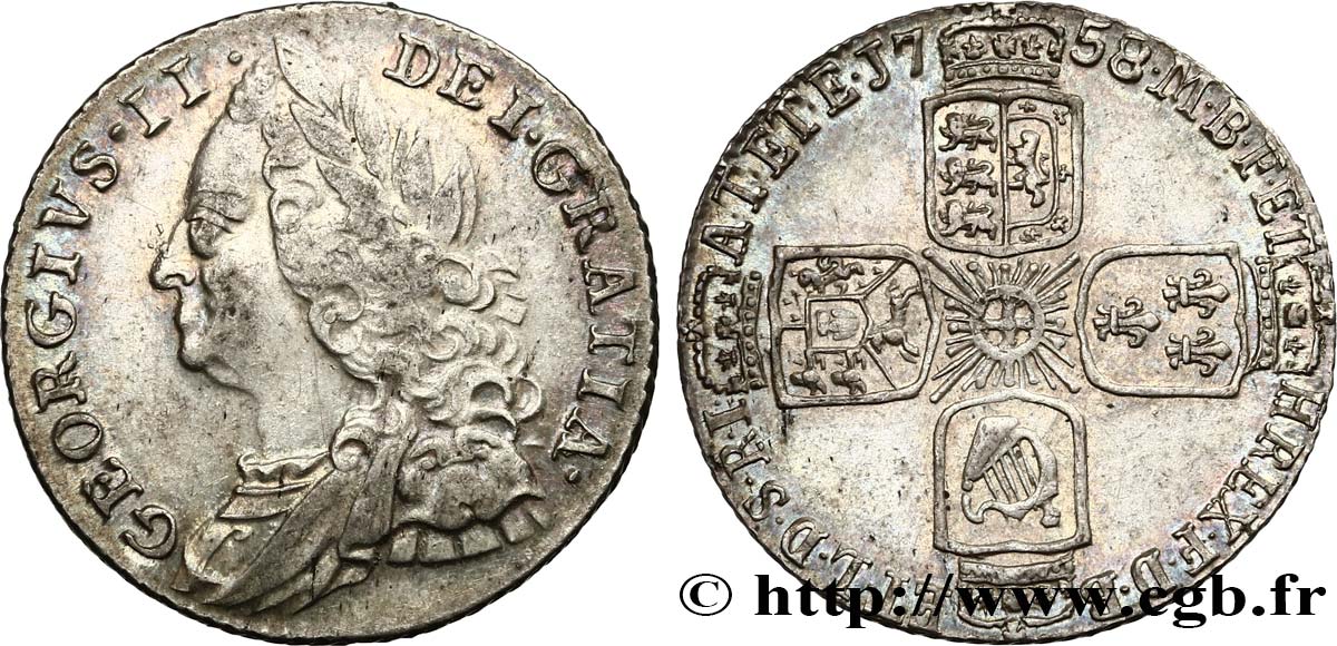 GRAN BRETAÑA - JORGE II 6 Pence 1758  MBC+ 