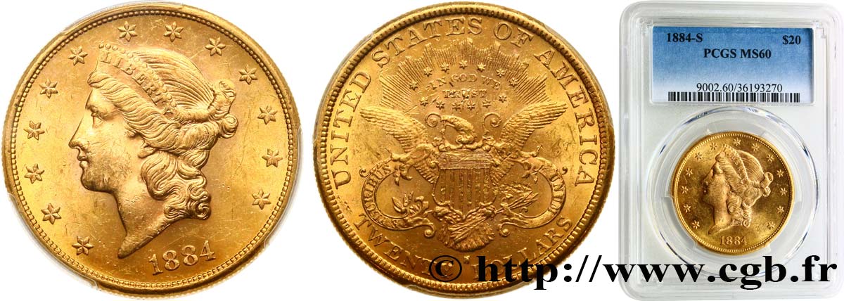 ÉTATS-UNIS D AMÉRIQUE 20 Dollars  Liberty  1884 San Francisco SPL60 PCGS