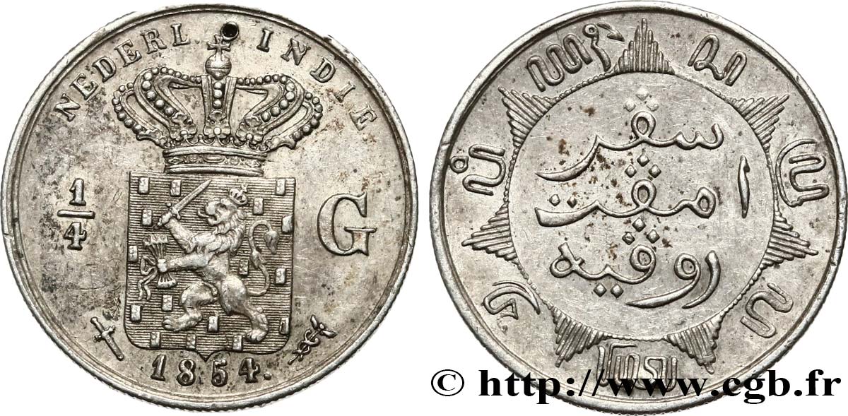 NETHERLANDS INDIES 1/4 Gulden 1854 Utrecht AU 