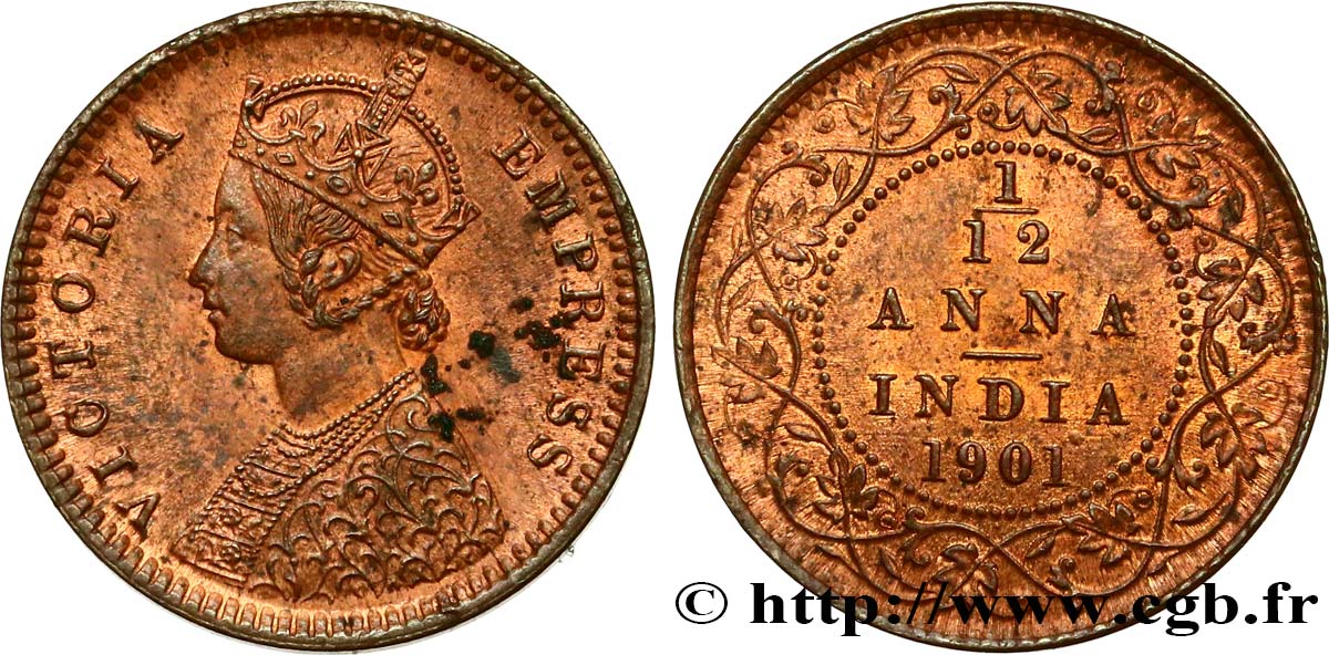 BRITISH INDIA 1/12 Anna Victoria 1901  MS 