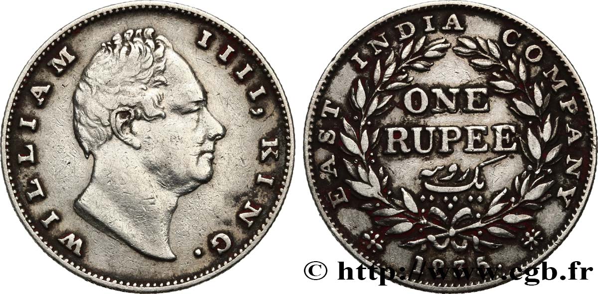 INDES BRITANNIQUES 1 Roupie William IV 1835 Calcutta TTB 