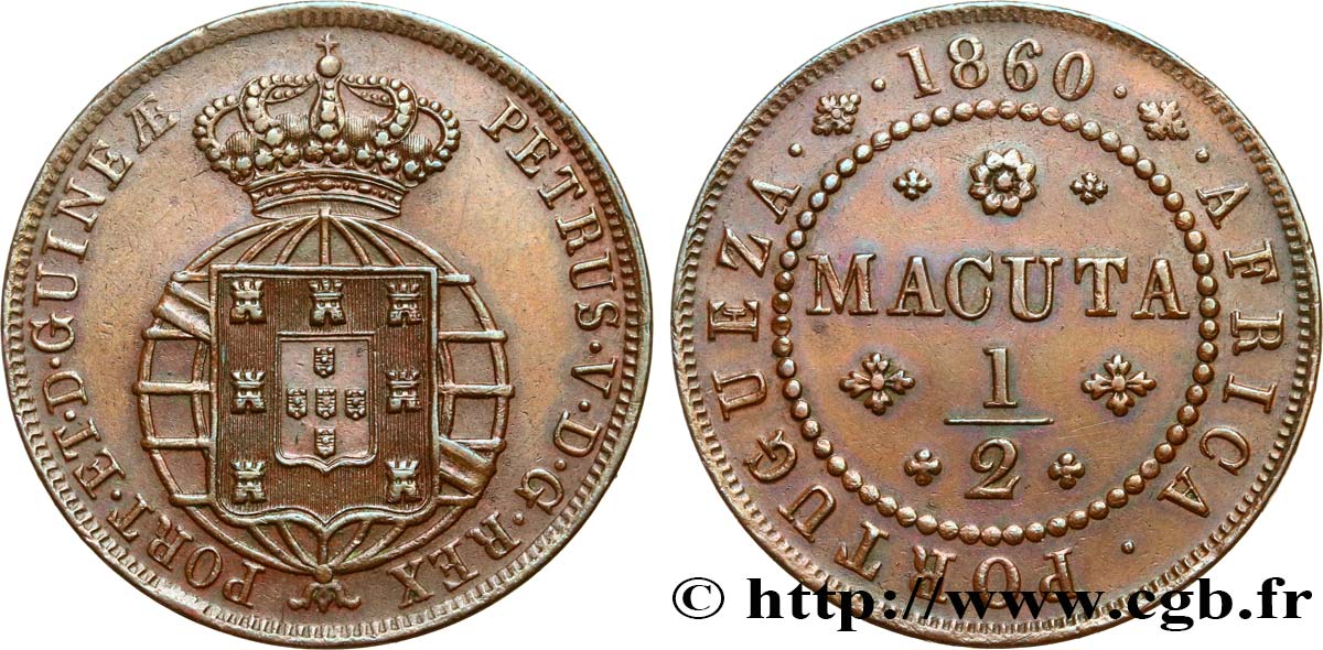 ANGOLA 1/2 Macuta Pierre V 1860  AU 