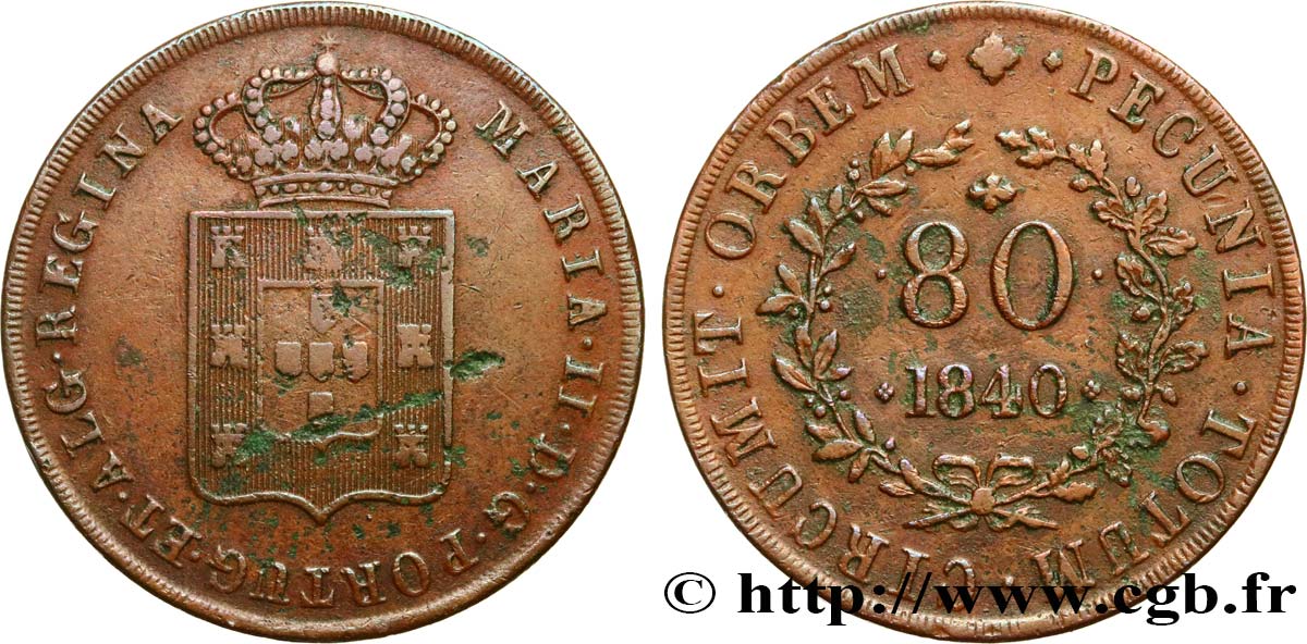 MOZAMBIQUE 80 Reis Marie II 1840  XF 