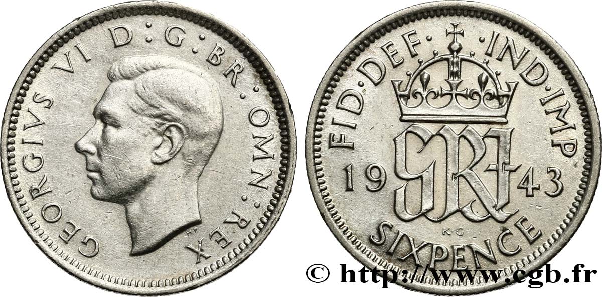 REINO UNIDO 6 Pence Georges VI 1943 MBC