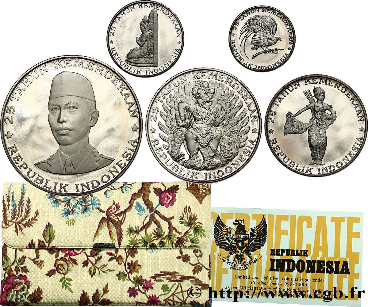 INDONESIA Série Proof 5 Monnaies 25e anniversaire de l’indépendance 1970  MS 