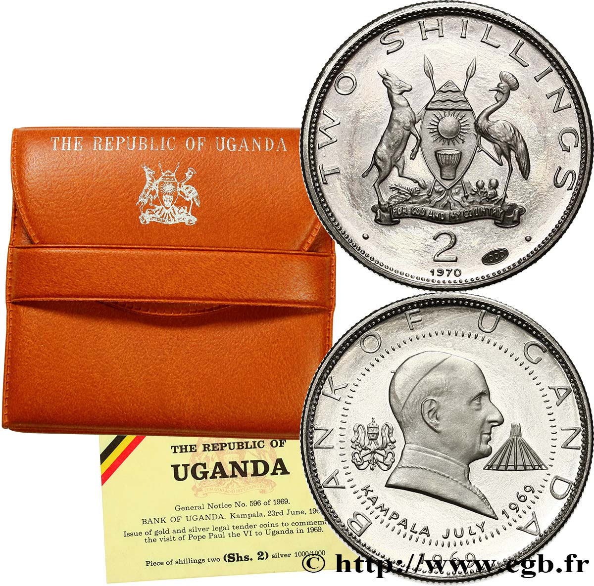 OUGANDA 2 Shillings Proof visite du pape Paul VI 1969  FDC 