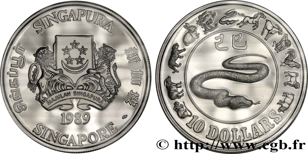 SINGAPUR 10 Dollars Proof année du serpent 1989  fST 