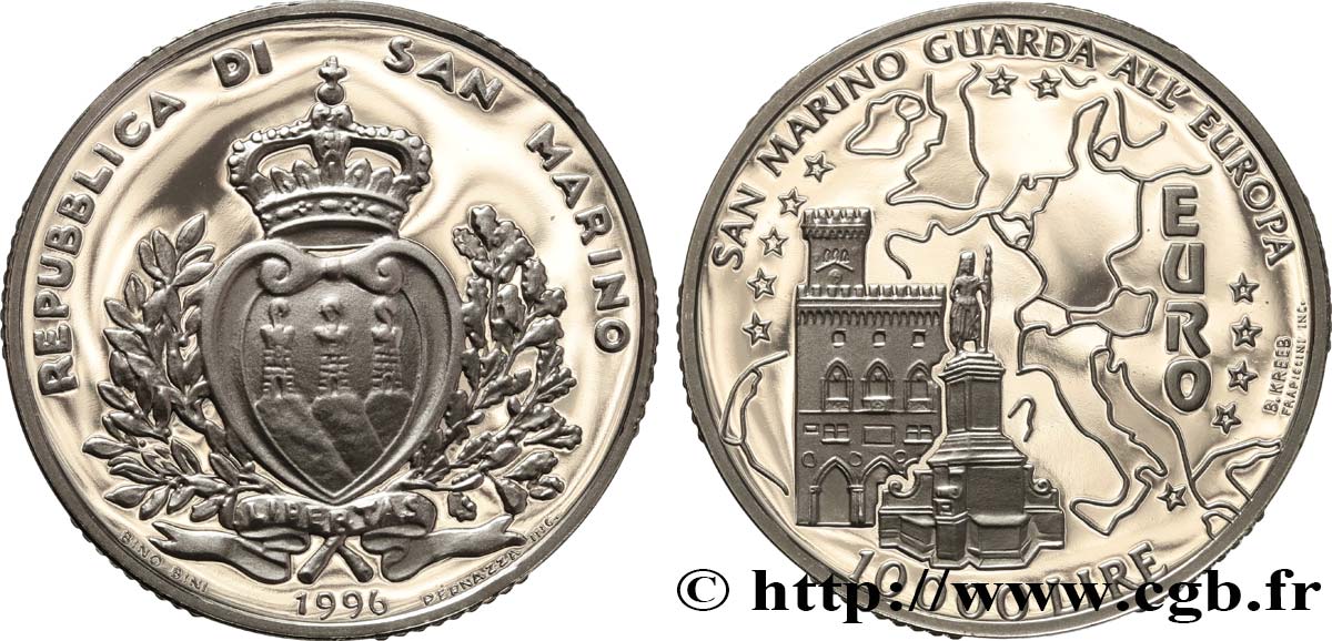 SAINT-MARIN 10000 Lire proof l’euro 1996 Rome SPL 