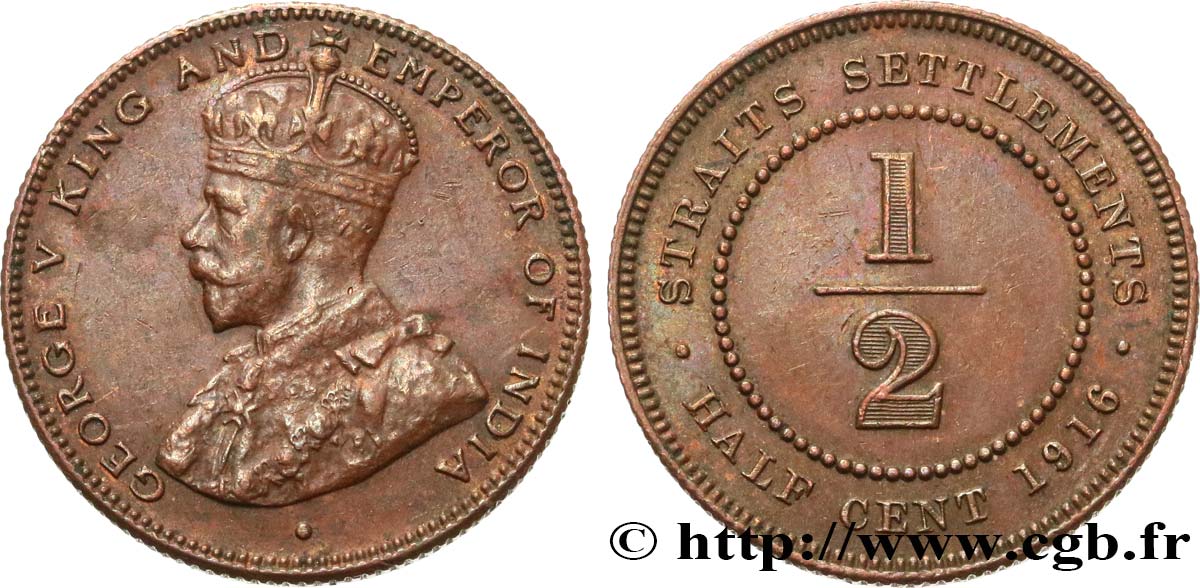 MALAYSIA - STRAITS SETTLEMENTS 1/2 Cent Georges V 1916  AU/AU 