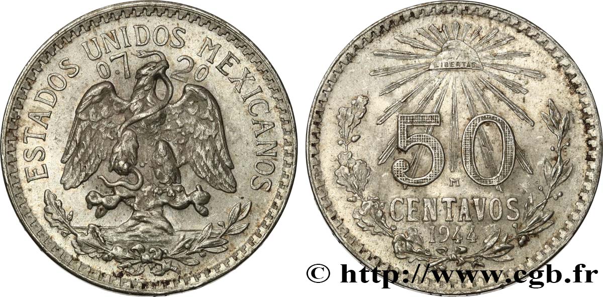 MEXIQUE 50 Centavos 1944 Mexico SPL