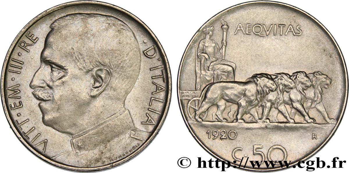 ITALY 50 Centesimi  Victor Emmanuel III 1920 Rome AU 