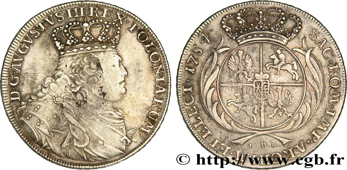 POLAND - KINGDOM OF POLAND - AUGUSTUS III Thaler 1754 Leipzig VF/XF 