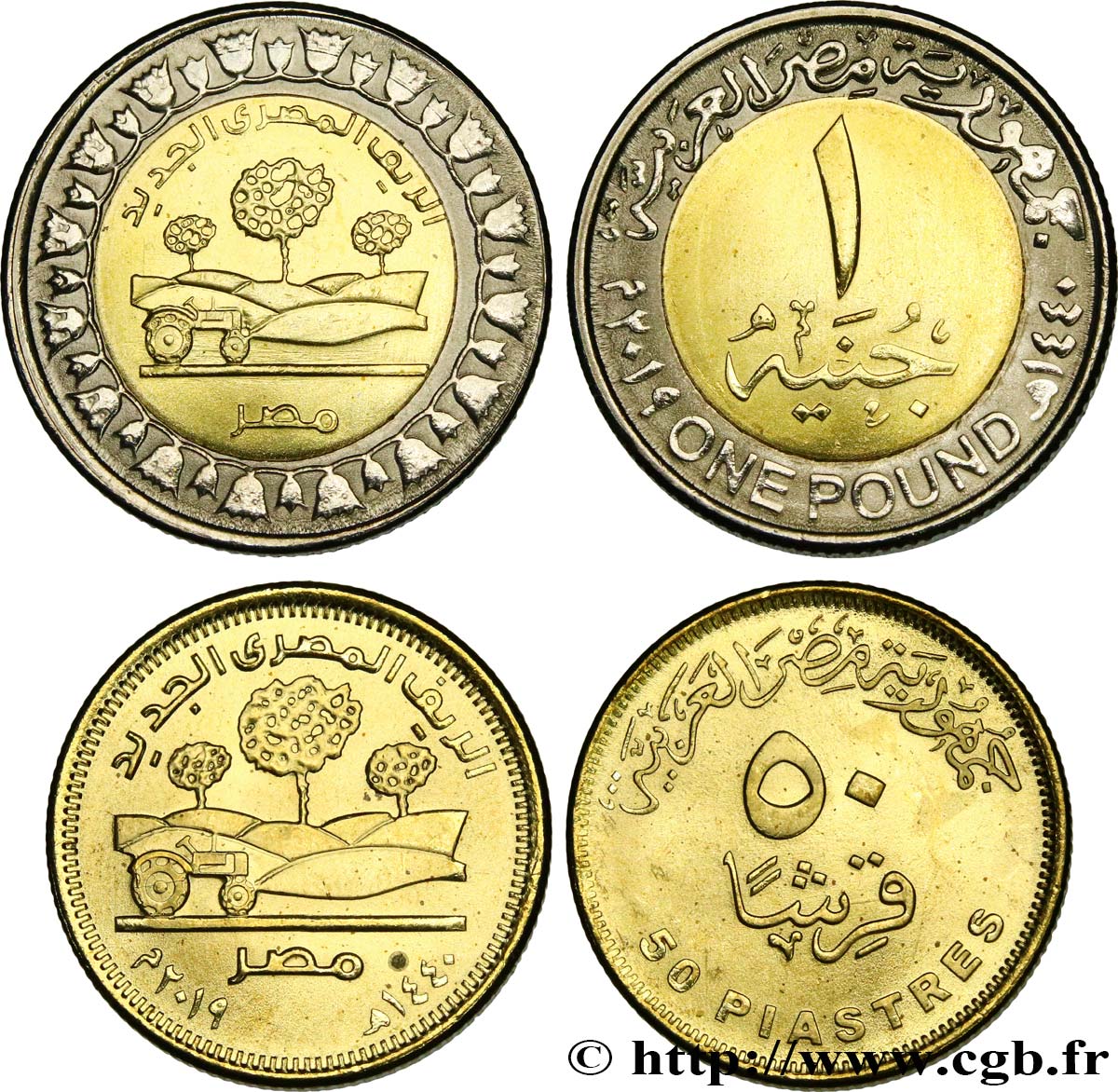 EGITTO Lot 50 Qirsh et 1 Pound (Livre) nouvelle campagne égyptienne AH 1440 2019  MS 