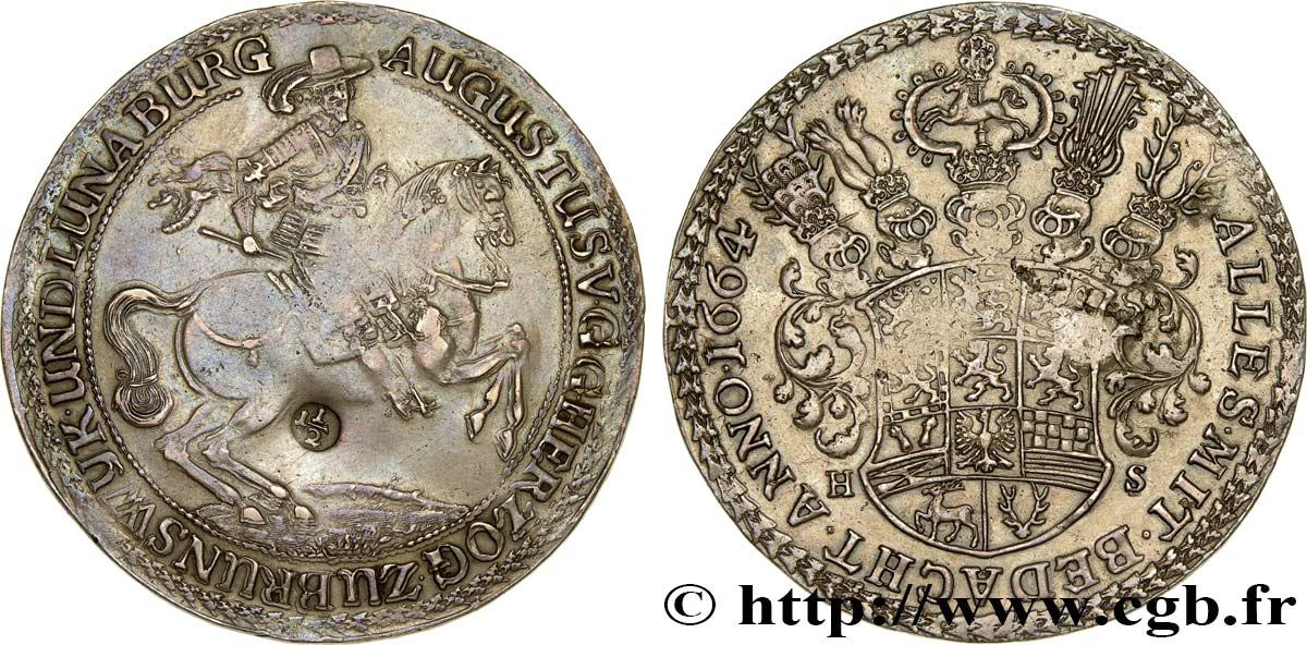 GERMANY - BRUNSWICK - WOLFENBUTTEL - AUGUSTUS II 1 1/2 Thaler 1664  fVZ 