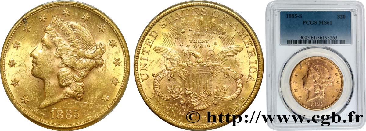 ÉTATS-UNIS D AMÉRIQUE 20 Dollars  Liberty  1885 San Francisco SUP61 PCGS