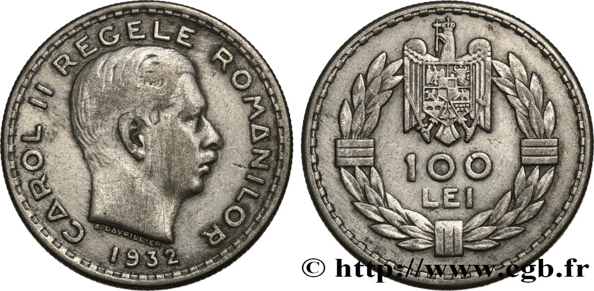 ROMANIA 100 Lei Charles II 1932 VF