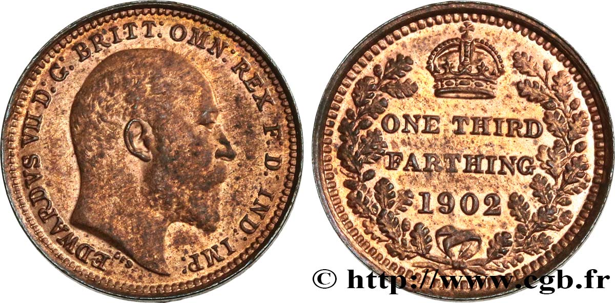 UNITED KINGDOM 1/3 Farthing Edouard VII 1902 AU