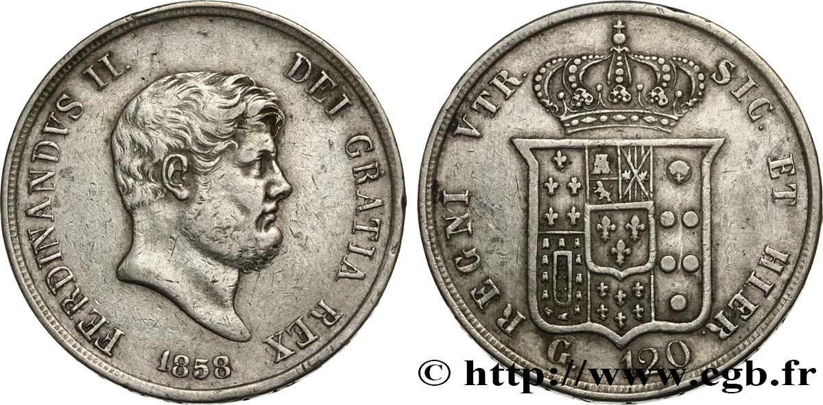 ITALY - KINGDOM OF TWO SICILIES 120 Grana Ferdinand II 1858 Naples XF 