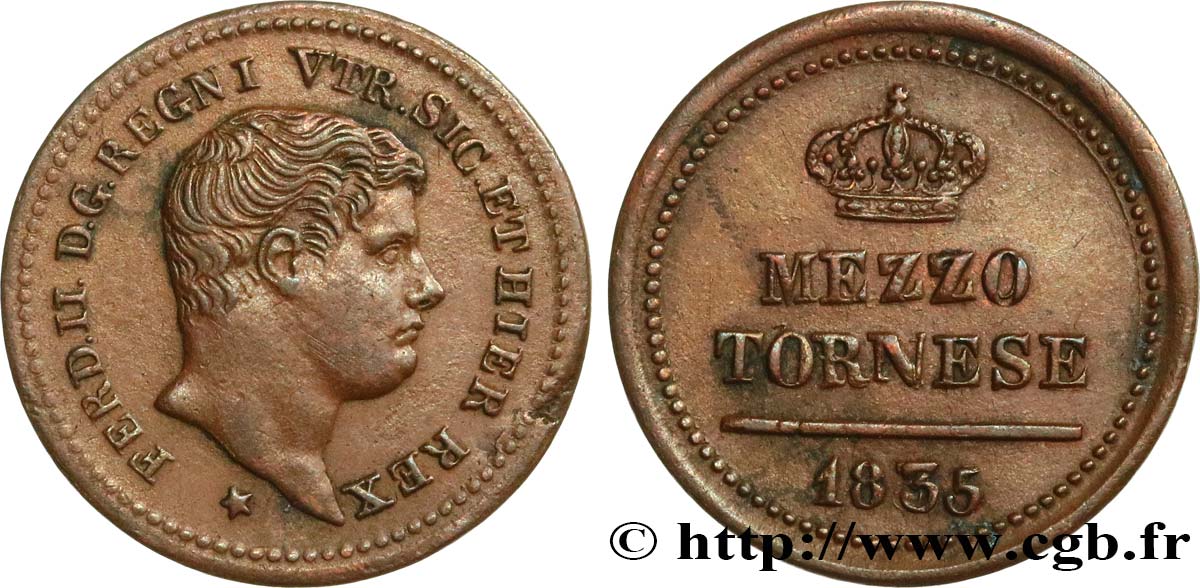 ITALY - KINGDOM OF THE TWO SICILIES - FERDINAND II 1/2 Tornese  1835 Naples XF 